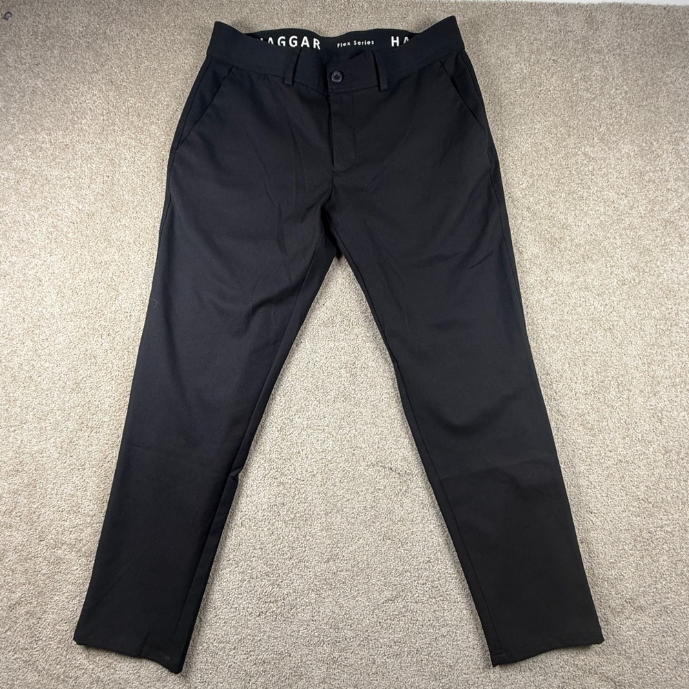 Haggar Flex Series Slim Fit Pants Mens 34x29 Black Flat Front Trousers 2130